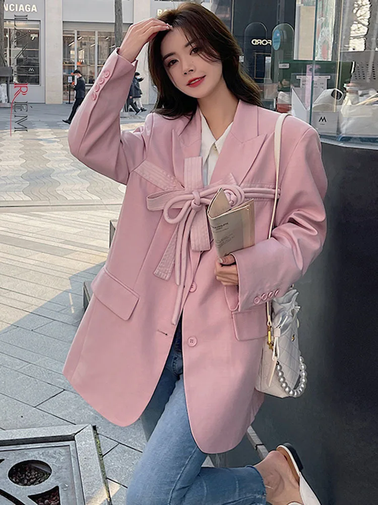 

LANMREM Fashion Bow Spliced Blazers Women Solid Color Notched Collar Single Breasted Coat Office Lady 2023 Autumn New 2AA1975