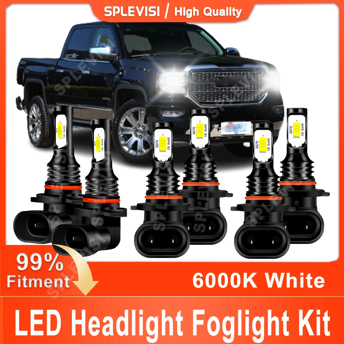 

Car Led Headlight High Beam 9005 Low Beam 9006 Foglight 9145 6000K White 4000LM/Bulb For GMC Sierra 1500 2003 2004 2005 2006