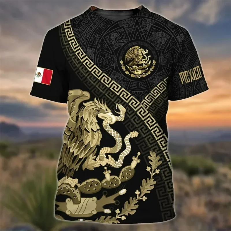 

Mexico National Flag Print T Shirt For Men Fashion 3D Eagle Pattern Short Sleeve Oversized T-shirt Leisure O-neck Tee Streetwear