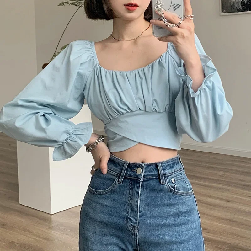 Women's Fashion Long-sleeved Y2k Solid Color Design Back Slim Casual Top with Bowknot Top Women's Spring New Korean T-shirt Blue
Women's Fashion Long-sleeved Y2k Solid Color Design Back Slim Casual Top with Bowknot Top Women's Spring New Korean T-shirt Blue