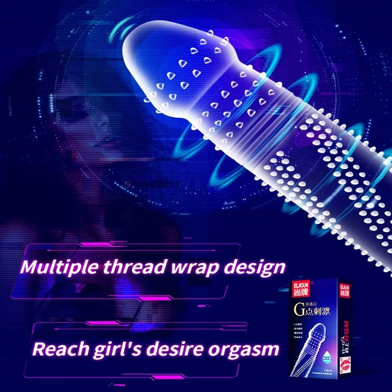 

Spiral Ribbed Dotted Large Spike 3 In 1 Condom Thailand Natural Latex Rubber Condoms For Men Contraception Penis Sleeve Sex Toys