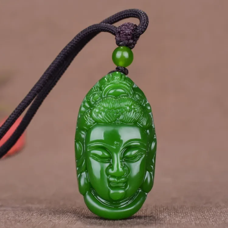 

Chinese Green Guanyin Jade Pendant Necklace Charm Jewellery Fashion Accessories Hand-Carved Amulet Gifts for Women Her Free rope