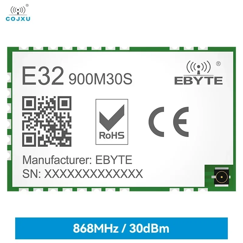 

SX1276 Lora SPI Draadloze SMD Wireless Module 868/915Mhz 30dBm Lange Bereik 10Km Connector Smd Data Zender COJXU E32-900M30S