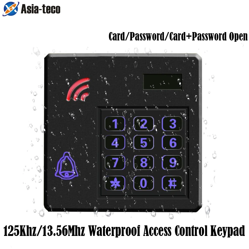 

IP67 Waterproof RFID 125Khz/13.56Mhz RFID Reader 2000 User Proximity Door Lock Access Control Keypad Wiegand 26/34 Input