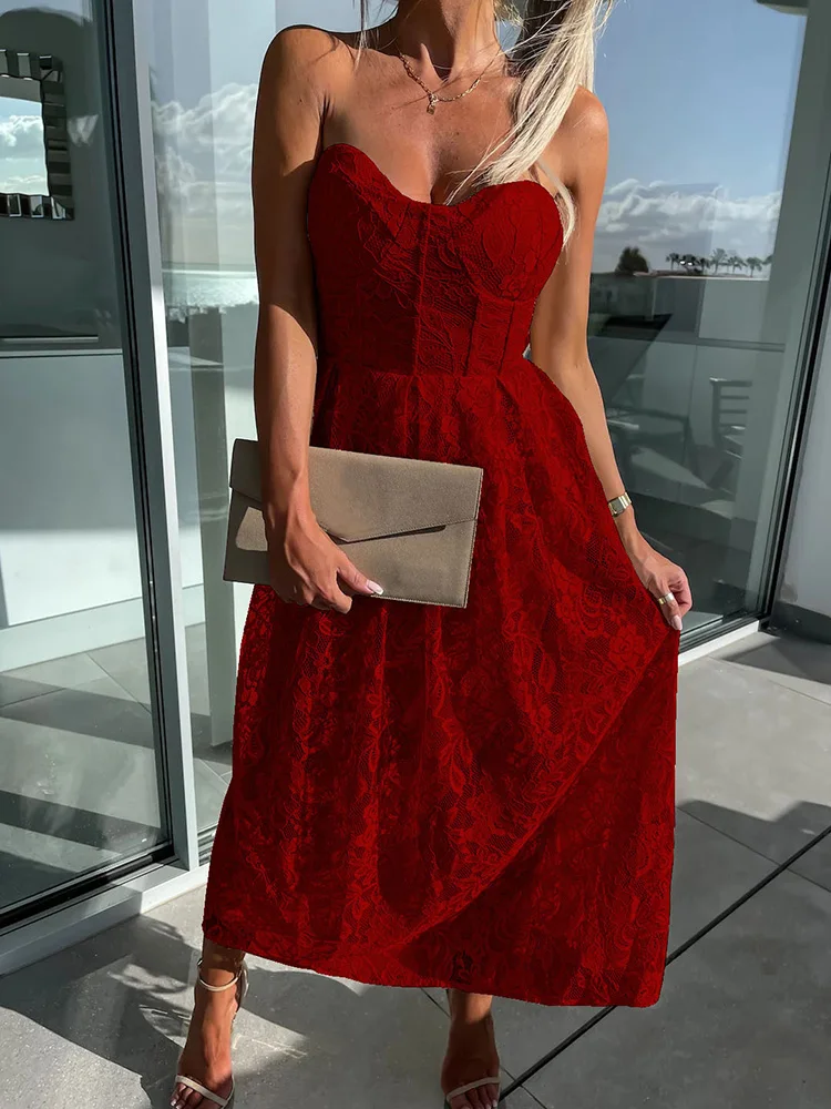 Женское элегантное платье без бретелек, модель 2023 года, блестящее платье без рукавов, однотонное свободное кружевное летнее женское платье макси, уличная одежда, платья 
Женское элегантное платье без бретелек, модель 2023 года, блестящее платье без рукавов, однотонное свободное кружевное летнее женское платье макси, уличная одежда, платья