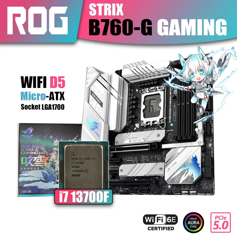 

New Kit ASUS ROG STRIX B760-G GAMING WIFI D5 With Intel core i7 13700F Processor CPU LGA1700 DDR5 Memory Motherboard Combo RGB