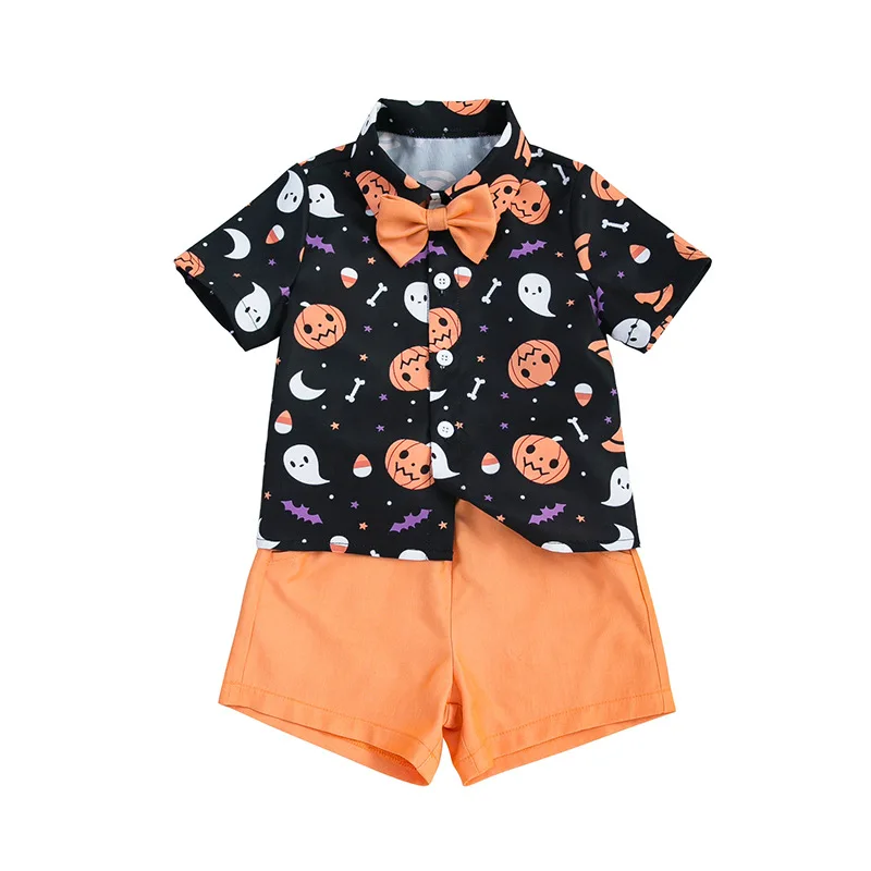 Halloween Baby Boys Suit Printed Pumpkin Short Sleeve Shirt+ Shorts with Bow Tie Gentleman Sets Outfit Kids Clothes 
Halloween Baby Boys Suit Printed Pumpkin Short Sleeve Shirt+ Shorts with Bow Tie Gentleman Sets Outfit Kids Clothes