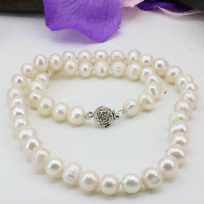 

New fashion charms chain necklace for mother gift natural 8-9mm white freshwater cultured pearl beads choker collar 18inch