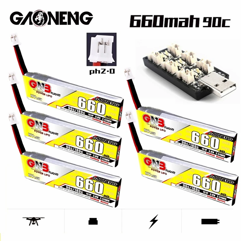 Gaoneng GNB 1S 4.35V HV Lipo Battery3.8V 660mAh 90C/180C With Charger For Emax Tinyhawk King Kong Ldarc TINY7 Drone PH2.0 Plug
Gaoneng GNB 1S 4.35V HV Lipo Battery3.8V 660mAh 90C/180C With Charger For Emax Tinyhawk King Kong Ldarc TINY7 Drone PH2.0 Plug