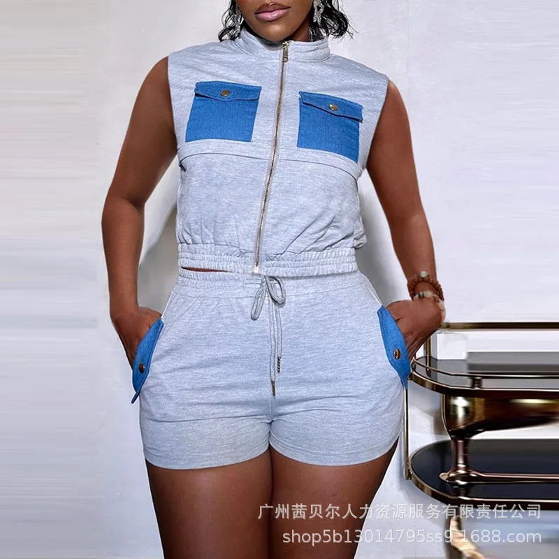 Женский комплект из двух предметов: топ с карманами и шорты, комплект из двух предметов: топ на молнии с воротником-стойкой и шортами со шнуровкой и шортами, 2023 
Женский комплект из двух предметов: топ с карманами и шорты, комплект из двух предметов: топ на молнии с воротником-стойкой и шортами со шнуровкой и шортами, 2023