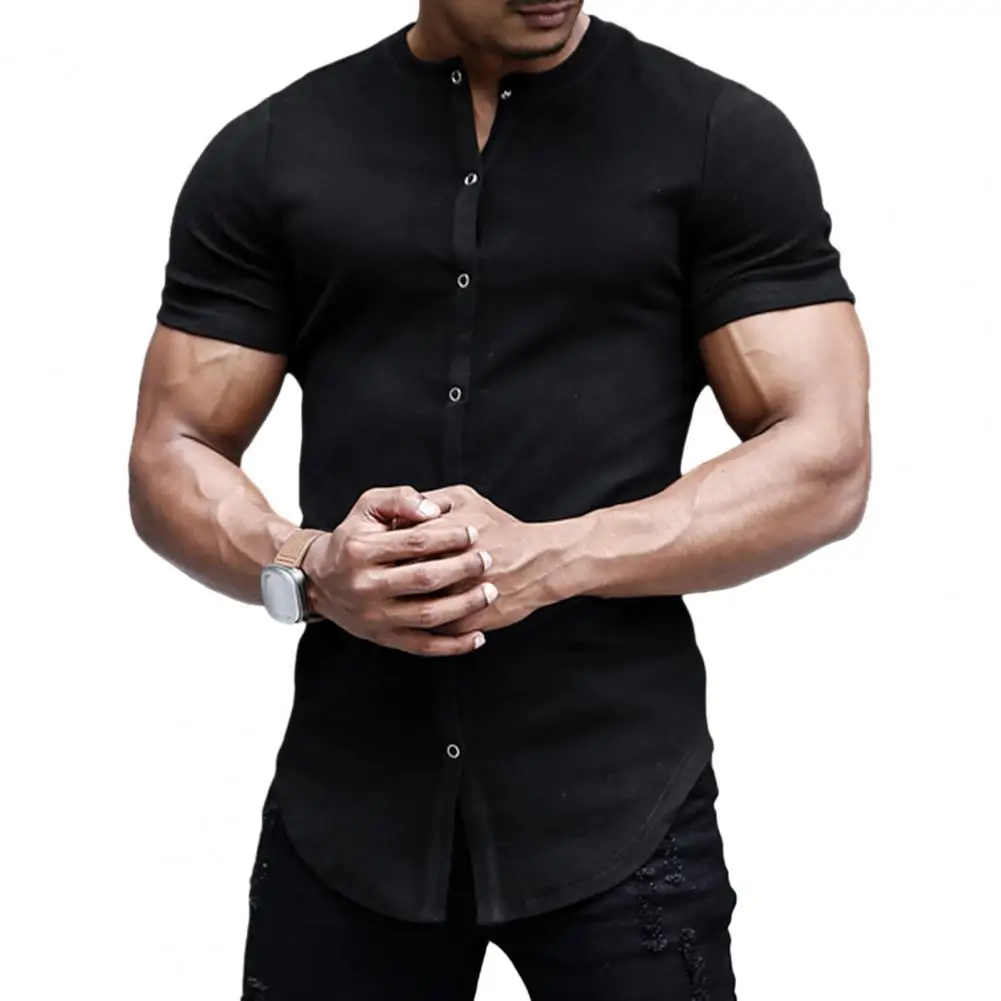 Men Stand Collar Shirt Men's Stand Collar Slim Fit Summer Shirt Breathable Single-breasted Cardigan Top for Mid Length Solid 
Men Stand Collar Shirt Men's Stand Collar Slim Fit Summer Shirt Breathable Single-breasted Cardigan Top for Mid Length Solid