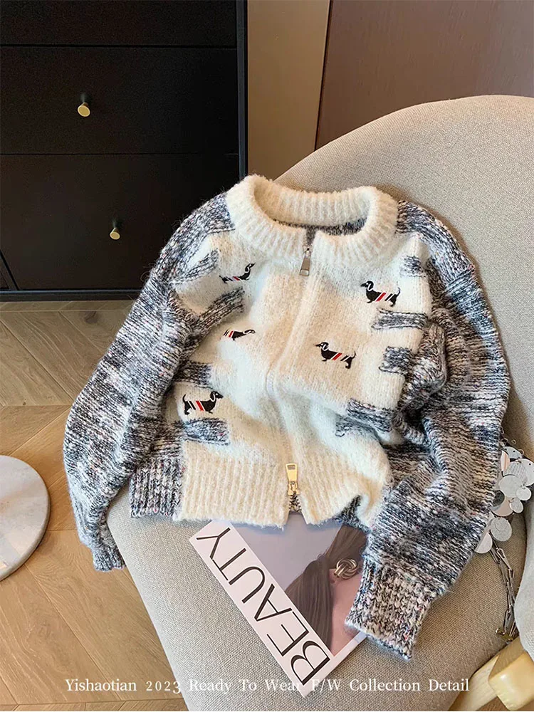 

Korean Autumn Winter Animal Cardigans Zipper O-Neck Cozy Sweater 2023 Knitted New Fashion Cute Casual Loose Fit Tide Outerwear