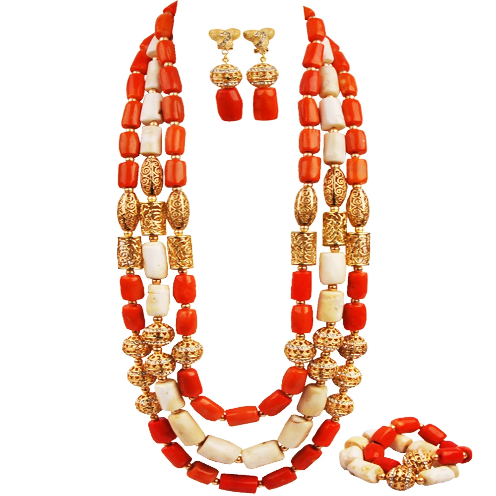 Оранжевое и белое Африканское коралловое ожерелье нигерийские Свадебные комплекты ювелирных изделий 
Оранжевое и белое Африканское коралловое ожерелье нигерийские Свадебные комплекты ювелирных изделий