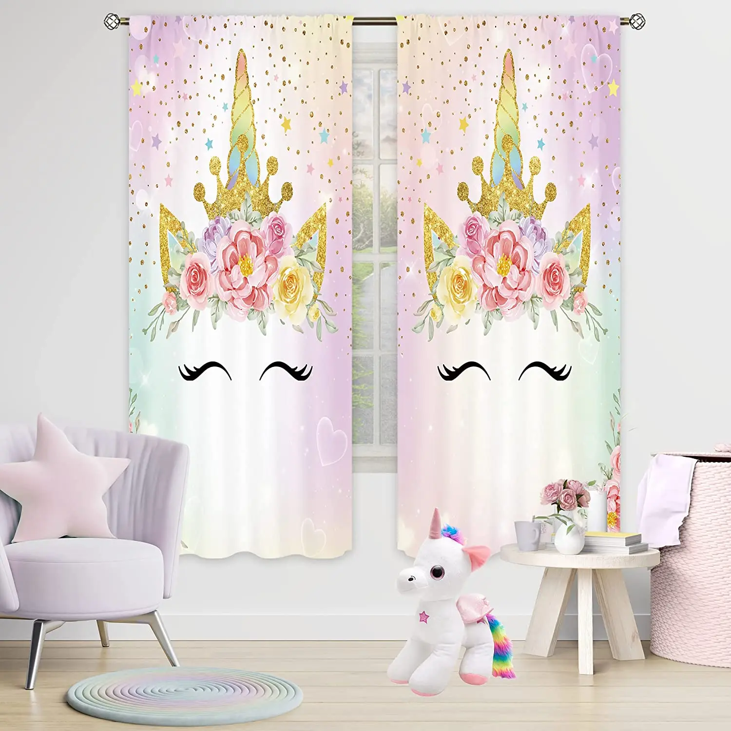Girly Princess Rainbow Unicorn Floral Curtains for Living Room Curtain Window Curtains for Bedroom Kids Home Decoration
Girly Princess Rainbow Unicorn Floral Curtains for Living Room Curtain Window Curtains for Bedroom Kids Home Decoration