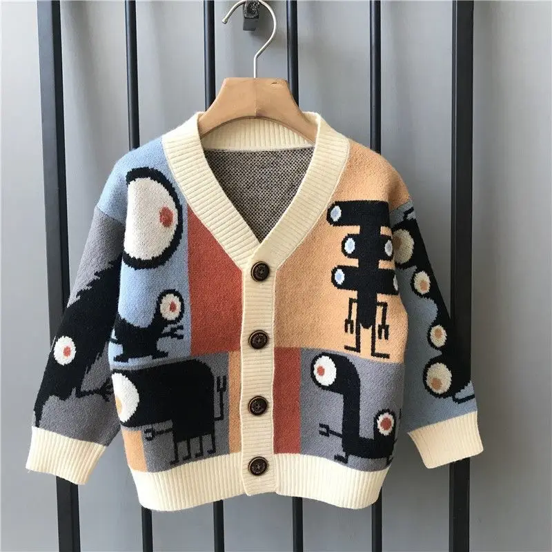 

Children's Clothing Boys' Coat Autumn and Winter New Knitwear Sweater Cartoon Top Cardigan Korean Style Kids' Overcoat Fashion
