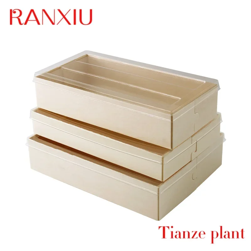 

Custom Disposable Wooden Food Packaging Take Away Fruit Sushi Salad Wooden Box