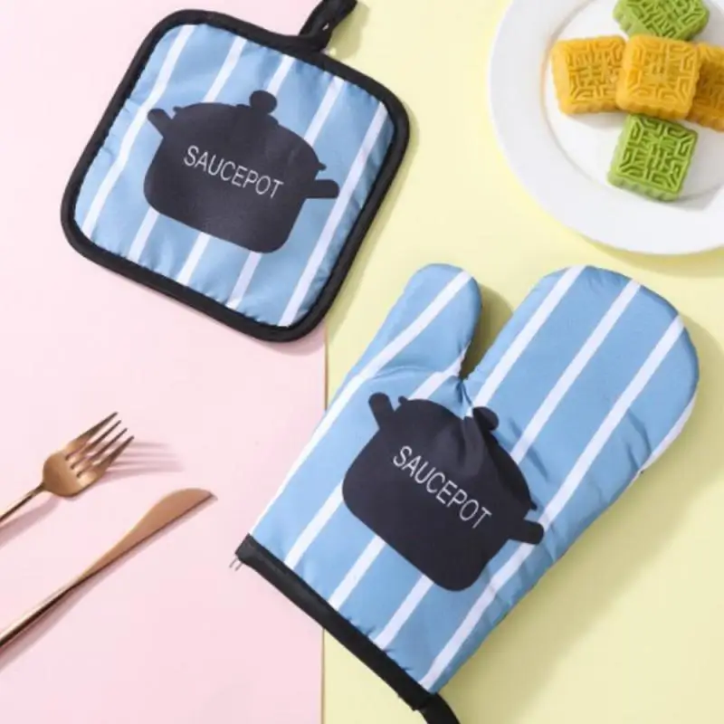 

Piece Cute Non-slip Black Gray Cotton Fashion Nordic Kitchen Cooking Microwave Gloves Baking BBQ Potholders Oven Mitts