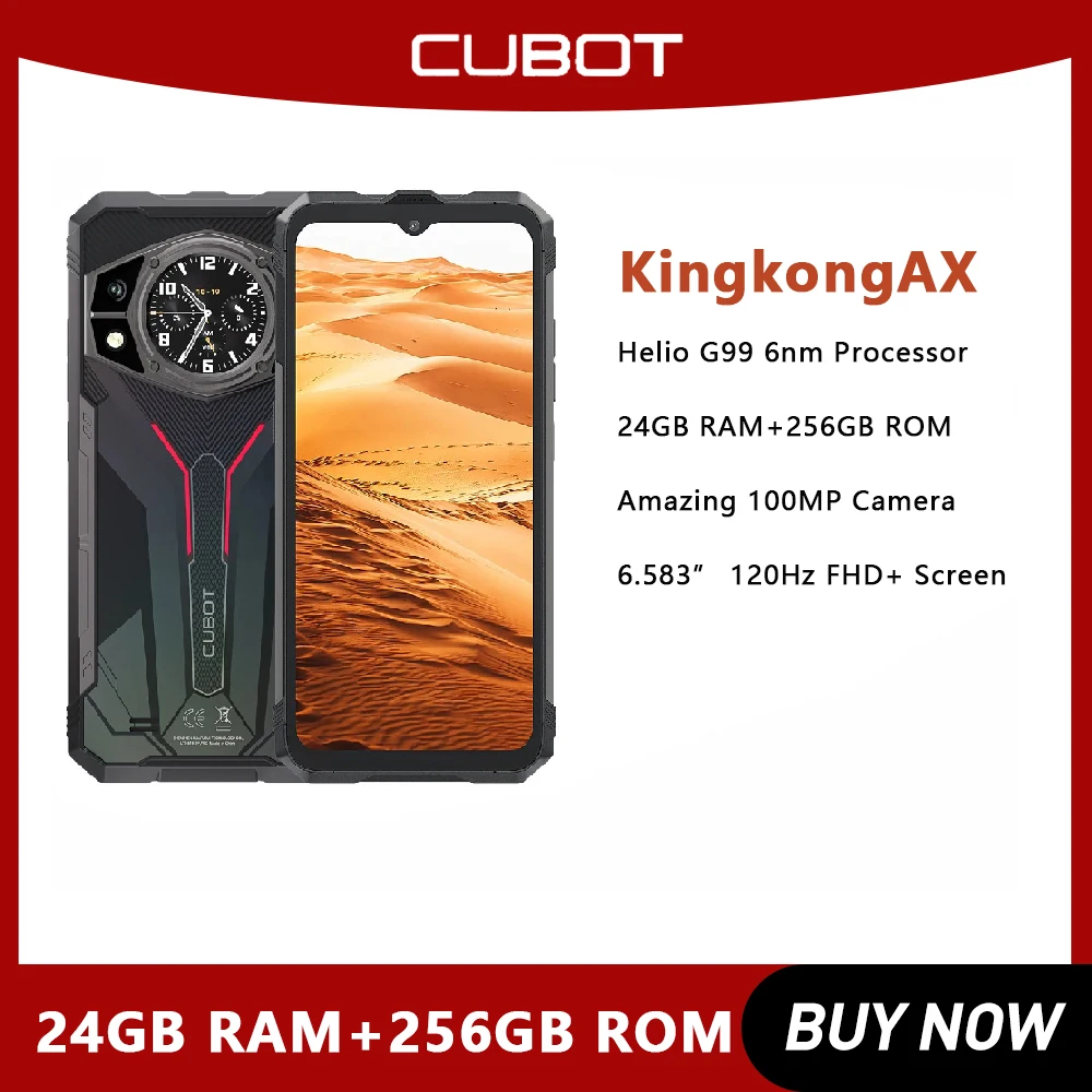 

Смартфон Cubot KINGKONG AX, прочный, Android 14, Helio G99, ОЗУ 24 ГБ (12 + 12), ПЗУ 256 ГБ, экран 120 Гц, МП