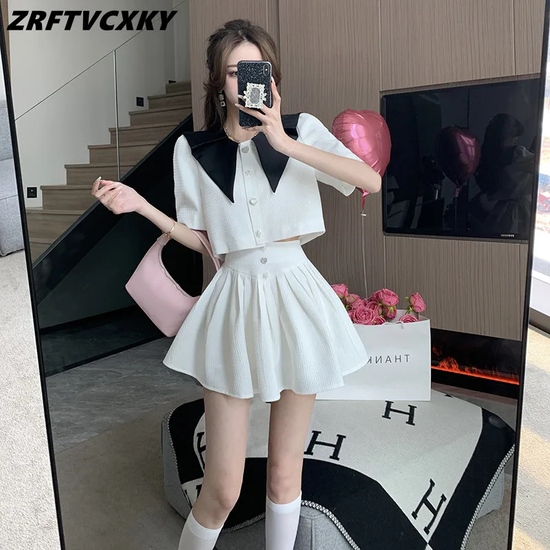 Summer New Vintage Small Fragrance 2 Piece Set Women Patchwork Lapel Collar Short Jacket Coat&Pleats Mini Skirt Suits Lady Outfi
Summer New Vintage Small Fragrance 2 Piece Set Women Patchwork Lapel Collar Short Jacket Coat&Pleats Mini Skirt Suits Lady Outfi