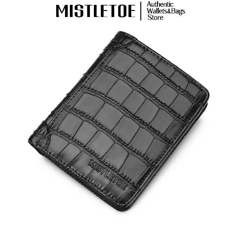 

Crocodile Pattern Men Trifold Purse Small Vertical Anti RFID Black Real Cow Leather Wallet for Men Original