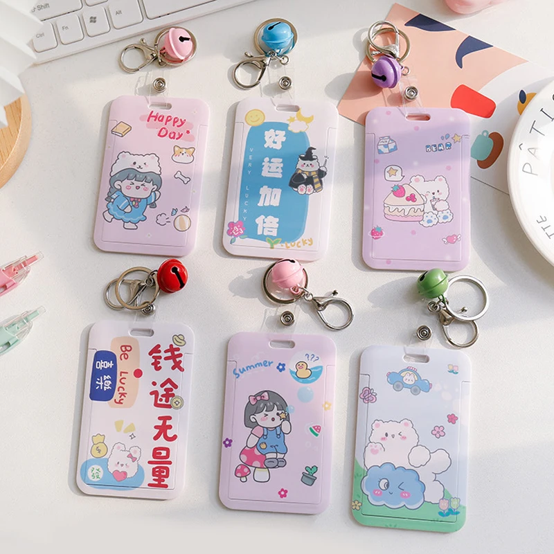 

1PC Cute Cartoon PVC Card Holder Unisex Bank Identity Bus ID Card Holder Case With Bell Key Chain Credit Cover Case Fashion Gift