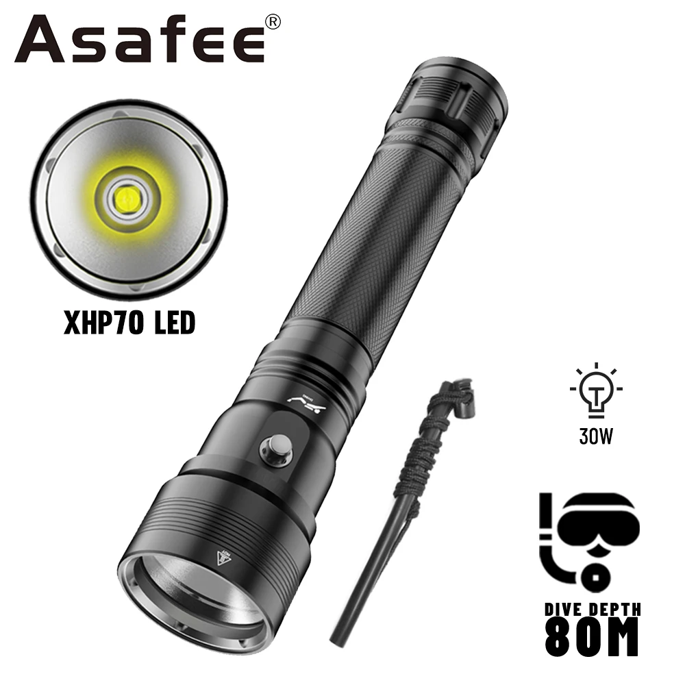 

Asafee DV56 80M Underwater Diving Flashlight XHP70 LED Light Magnetic Switch Torch IPX8 Waterproof Lantern 30W Power Lamp