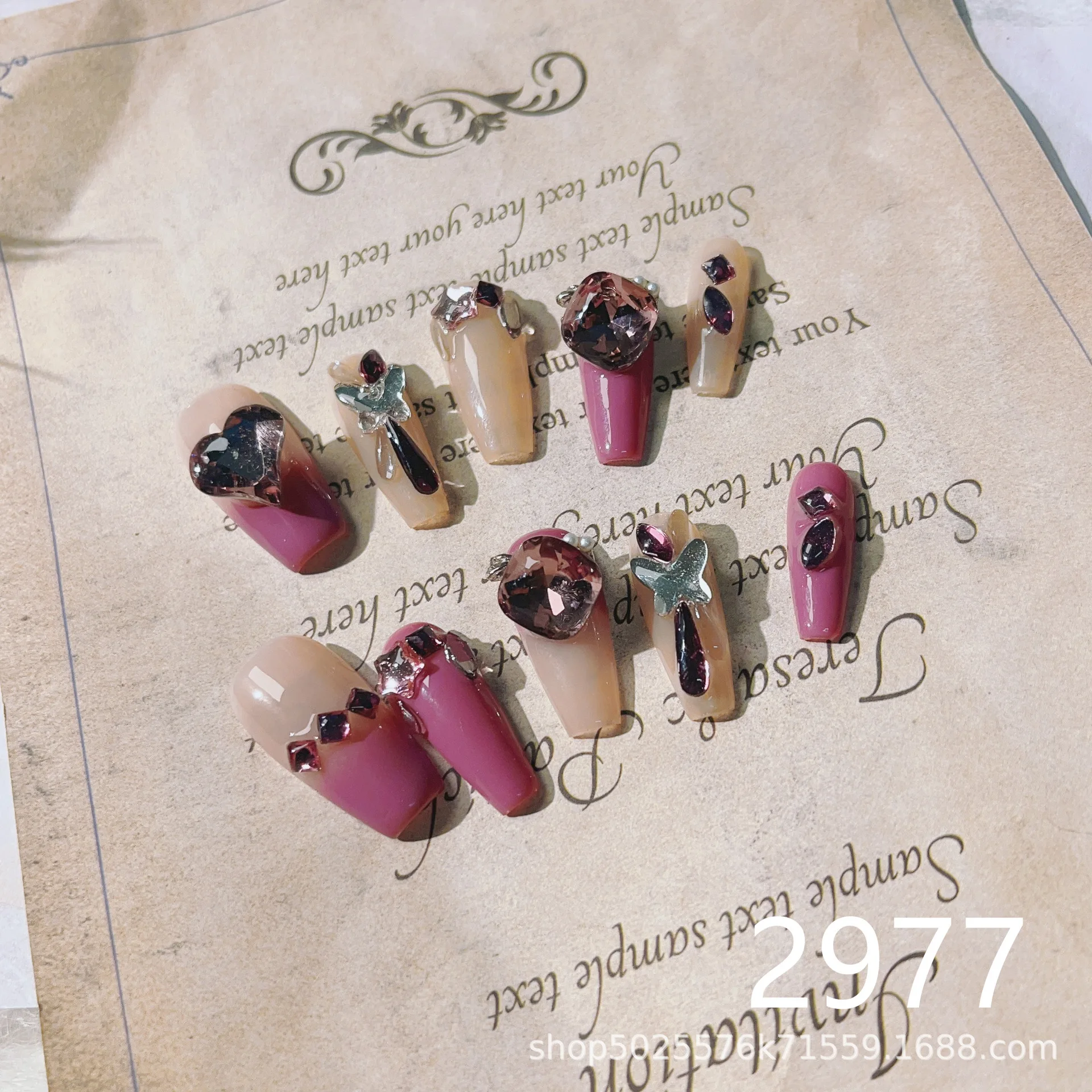 

Emmabeauty светильник роскошные высококачественные мечтательные фиолетовые Алмазные Сердца градиентные супер темпераментные нажимные ногти. No.2977