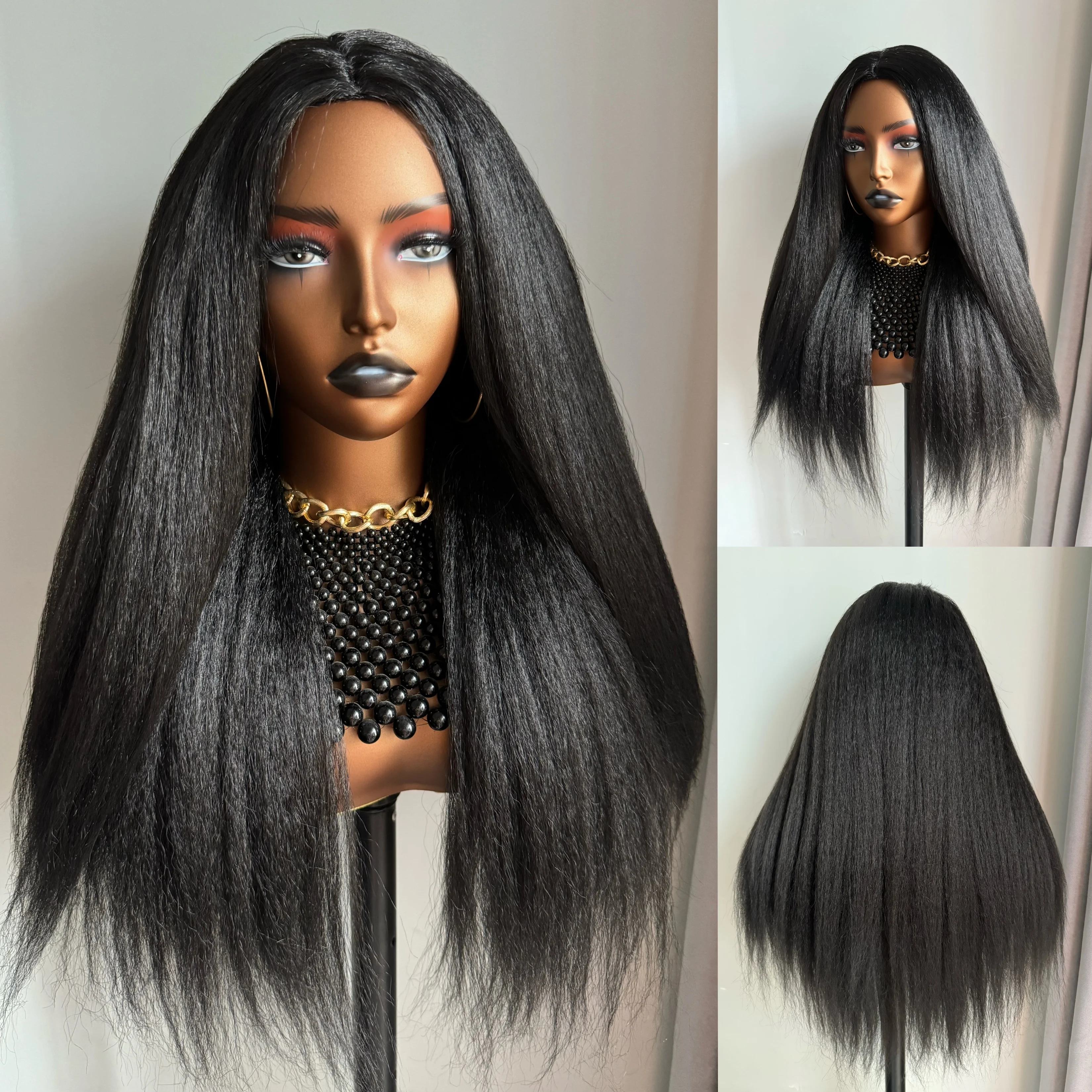 

WIgera Long 22Inch Black Kinky Straight Wigs Yaki Straight Synthetic Hair Wig Cheap Wigs For Black Women Full Machine Made Wigs