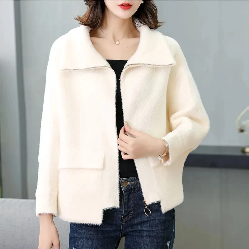 

Imitation Mink Velvet Bat Sleeve Sweater Women Cardigan Sweater Jacket Spring Autumn Fashion Thicke Loose Warm Sweater Coat