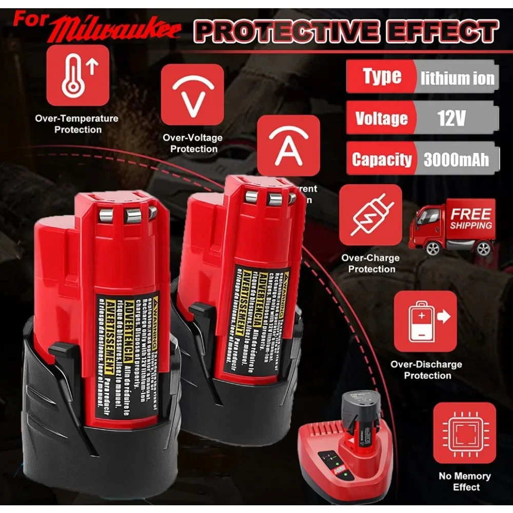 3000mAh/6000mAh for 12V Milwaukee Battery for Milwaukee M12 XC 48-11-2410 48-11-2420 48-11-2411 12-Volt Cordless Tools Battery
3000mAh/6000mAh for 12V Milwaukee Battery for Milwaukee M12 XC 48-11-2410 48-11-2420 48-11-2411 12-Volt Cordless Tools Battery