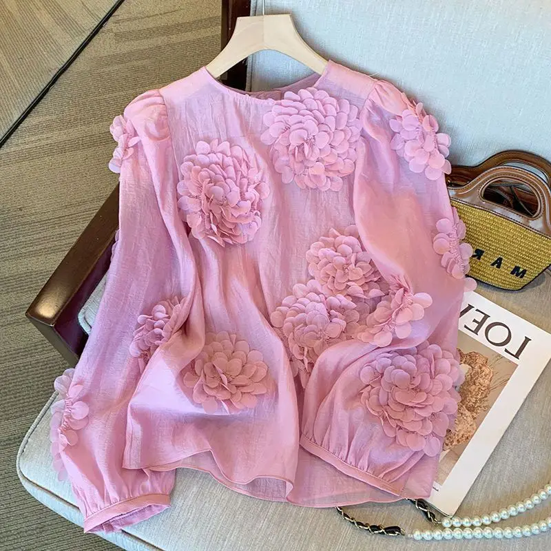 Korean gentle pink flower long sleeved blouse women with spring design fitting and unique sweet top o neck blouse female tops
Korean gentle pink flower long sleeved blouse women with spring design fitting and unique sweet top o neck blouse female tops