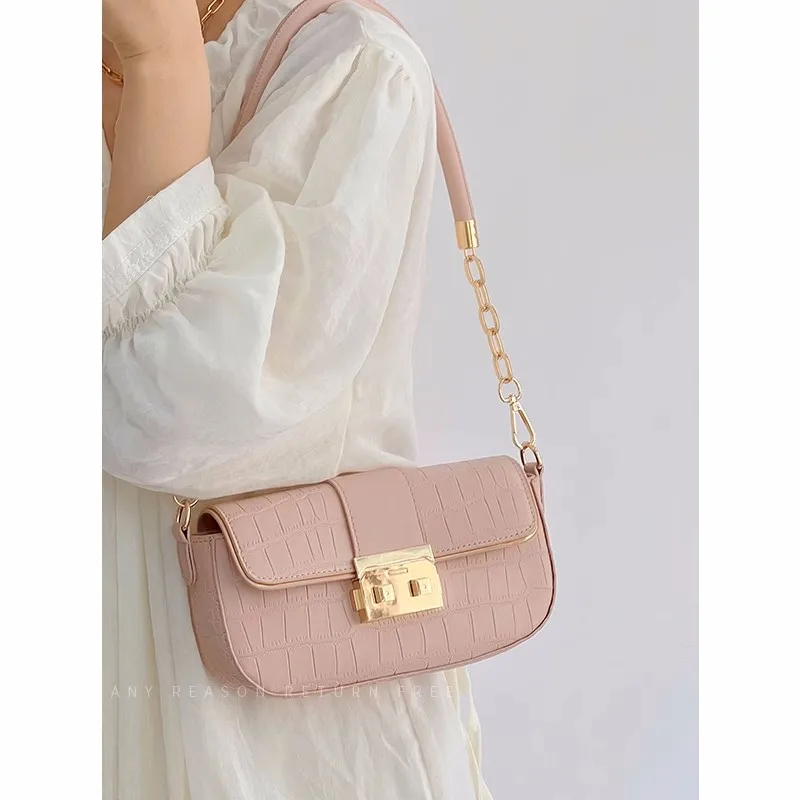 

Women Shoulder Bags small Alligator flap crossbody bags PU leather ladies chain Messenger bag Designer Armpit Handbags pink