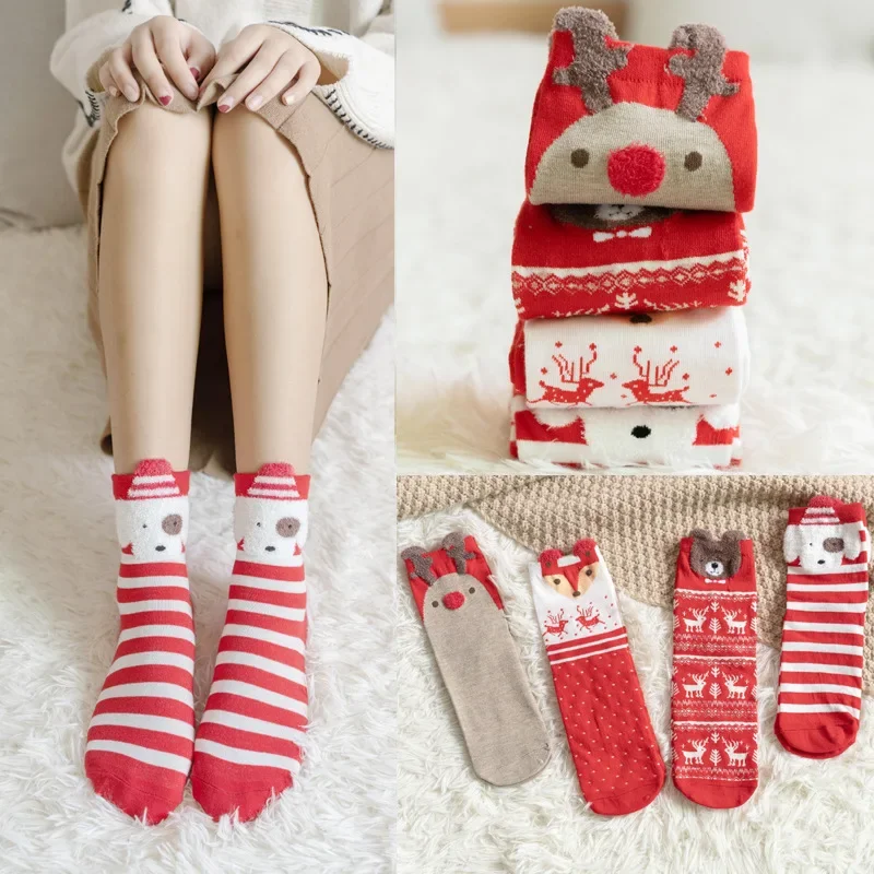 

Women Christmas Socks Japanese Cotton Cartoon Elk Cute Animal Socks Christmas Supplies Home Clothing for Woman New Year Gift