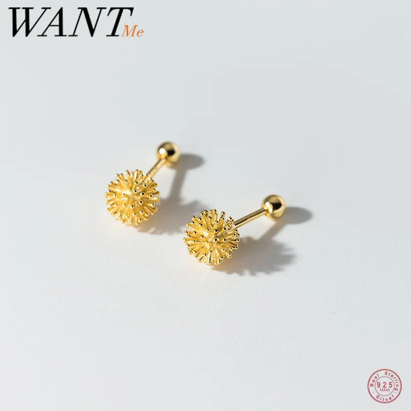 

WANTME 925 Sterling Silver Sweet Romantic Dandelion Screw Beads Stud Earrings for Women Fashion Girl Stattement Piercing Jewelry