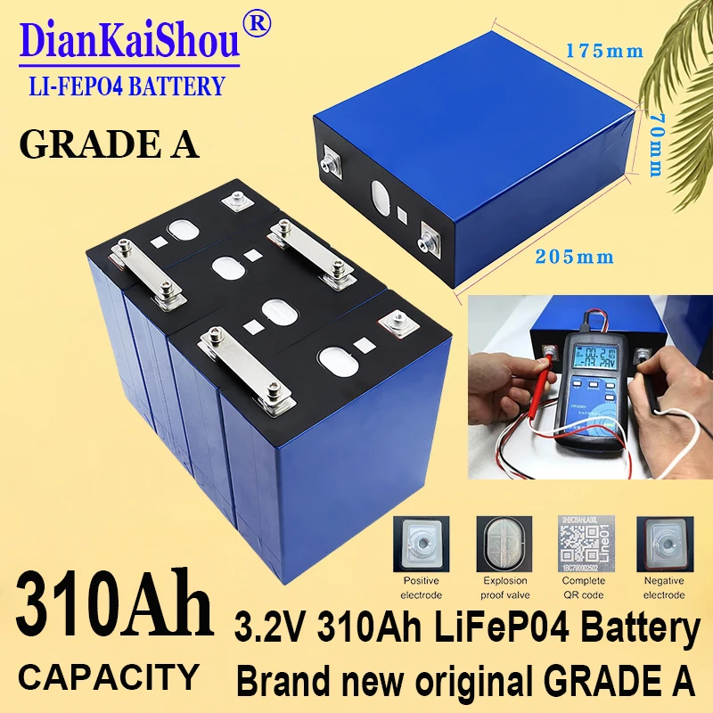 New 3.2V 310Ah Lifepo4 Rechargeable battery 3C discharge diy12v 24V 310Ah Electric car boat RV Home Solar storage system battery
New 3.2V 310Ah Lifepo4 Rechargeable battery 3C discharge diy12v 24V 310Ah Electric car boat RV Home Solar storage system battery