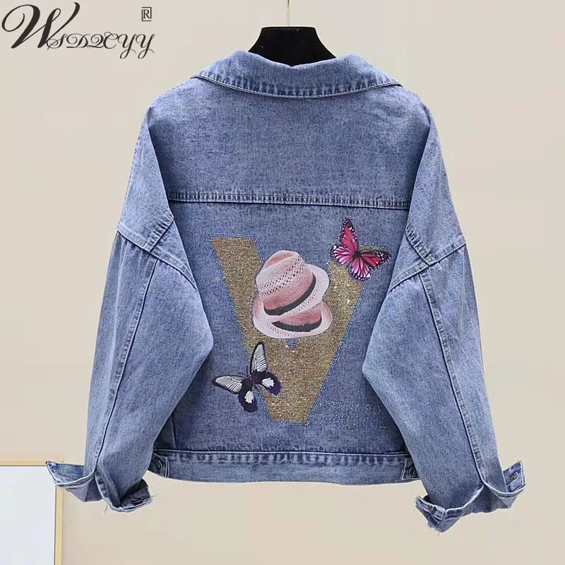 Women Vintage Cropped Jean Jacket Spring Autumn Korean Fashion New Long Sleeve Street Diamond Studded Cowboy Appliques Outwear
Women Vintage Cropped Jean Jacket Spring Autumn Korean Fashion New Long Sleeve Street Diamond Studded Cowboy Appliques Outwear