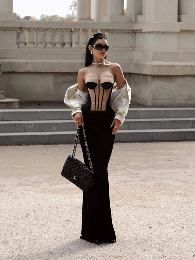 Женский сетчатый костюм в стиле пэчворк, элегантный облегающий комплект из 2 предметов, короткий Топ без бретелек и юбка макси с рюшами, модельные костюмы
Женский сетчатый костюм в стиле пэчворк, элегантный облегающий комплект из 2 предметов, короткий Топ без бретелек и юбка макси с рюшами, модельные костюмы