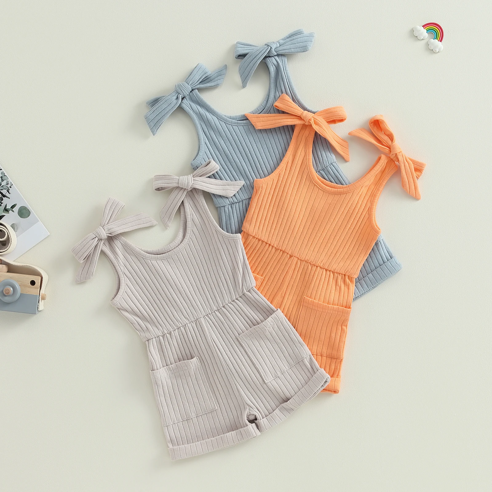 Toddler Girls Sleeveless Romper Infant Baby Solid Color Ribbed Bodysuit Summer Clothes with Pockets
Toddler Girls Sleeveless Romper Infant Baby Solid Color Ribbed Bodysuit Summer Clothes with Pockets