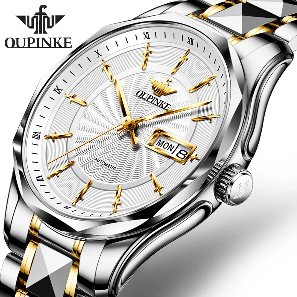 

OUPINKE Men's Automatic Watch Luxury Mechanical Self Winding Dress Sapphire Crystal Tungsten Steel Waterproof Gift Wrist Watches