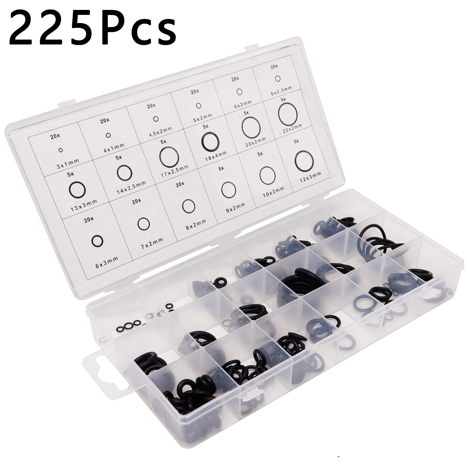 225Pcs/Set 18 Size O Ring Rubber O-Ring Washer Gasket Sealing O Ring kit Watertightness Assortment Silicone Rubber Ring With Box
225Pcs/Set 18 Size O Ring Rubber O-Ring Washer Gasket Sealing O Ring kit Watertightness Assortment Silicone Rubber Ring With Box
