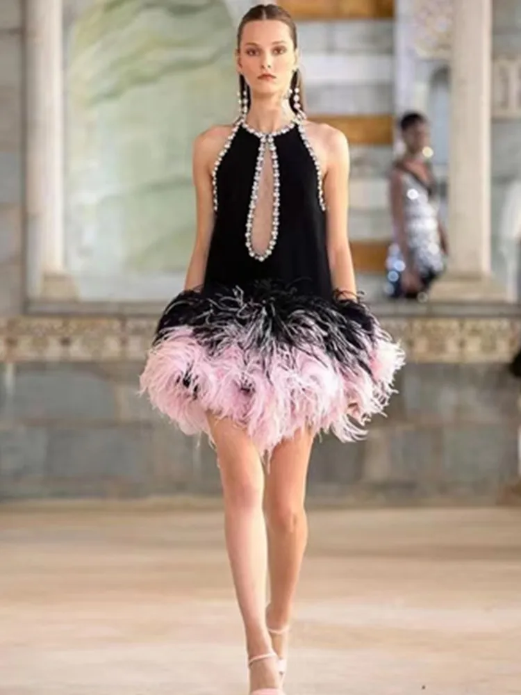Women Summer Luxury Prom Dress Short Designer Fashion O Neck Key Hole Pearl Feather Hem Celebrity Evening Party Dresses 2022
Women Summer Luxury Prom Dress Short Designer Fashion O Neck Key Hole Pearl Feather Hem Celebrity Evening Party Dresses 2022