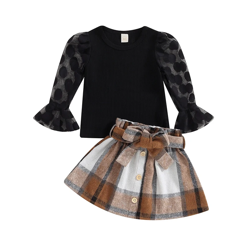 Kids Girl Fall Outfits Crew Neck Dot Mesh Flare Long Sleeve Tops Elastic Waist Mini Plaid Skirts with Belt 2Pcs Clothes Set
Kids Girl Fall Outfits Crew Neck Dot Mesh Flare Long Sleeve Tops Elastic Waist Mini Plaid Skirts with Belt 2Pcs Clothes Set