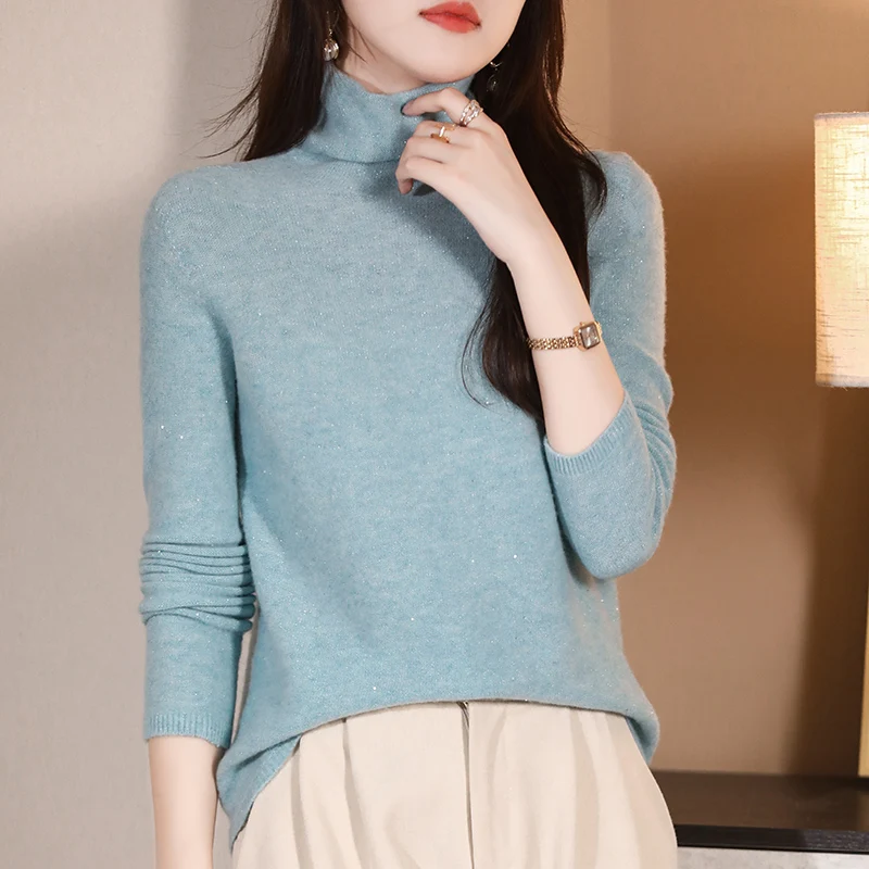 Pile Up Collar Knitted Women's Wool Sweater Long Sleeved Fashionable Line Ready to wear Sequin Lining Sweater Top
Pile Up Collar Knitted Women's Wool Sweater Long Sleeved Fashionable Line Ready to wear Sequin Lining Sweater Top