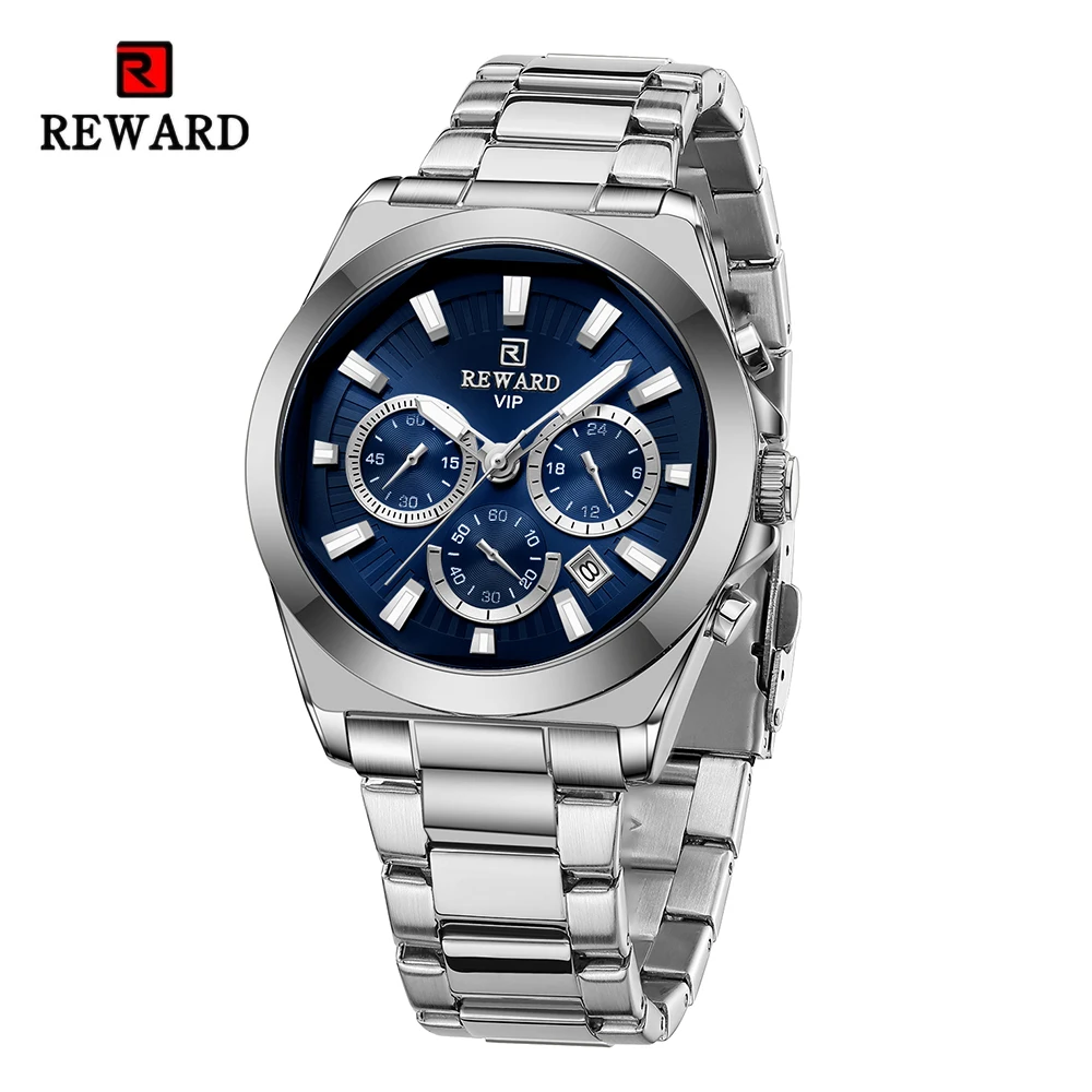

REWARD VIP Quartz Watches for Men Business Stainless Steel Wristwatch Chronograph Luminous Waterproof Date Sport Watch for Men