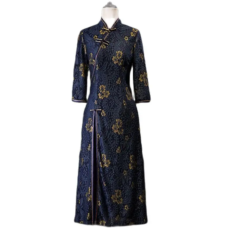 2023 New Fashion Lace Dress Chinese Traditional Long Cheongsam Lady 3/4 Sleeve Summer Qipao Gowns 
2023 New Fashion Lace Dress Chinese Traditional Long Cheongsam Lady 3/4 Sleeve Summer Qipao Gowns