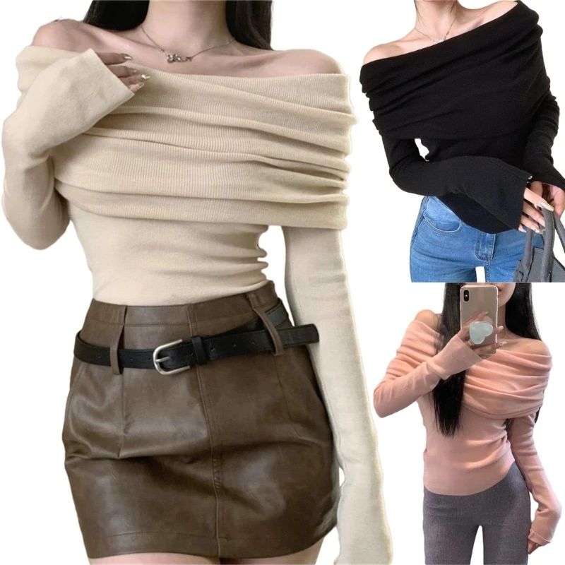Women Ruched Bare Shoulder Crop Top Long Sleeve Solid Knitted Jumper Shirt drop shipping
Women Ruched Bare Shoulder Crop Top Long Sleeve Solid Knitted Jumper Shirt drop shipping