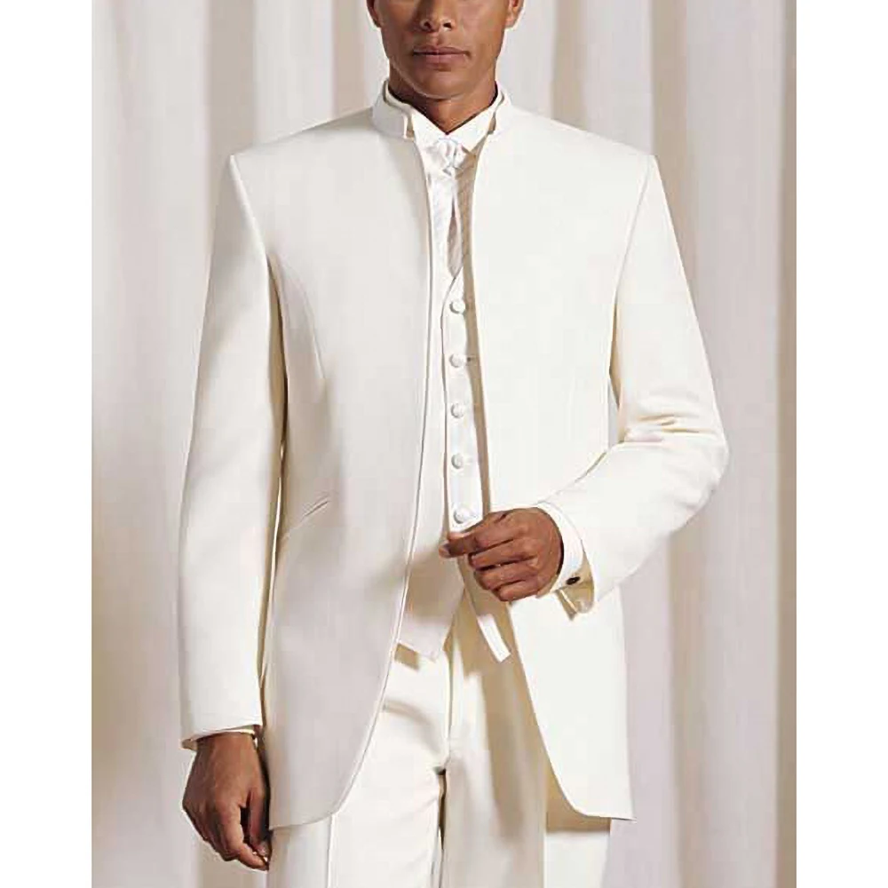 Suits for Men Solid Color Stand Collar White Male Blazer Fashion Smart Casual Groom Wedding Tuxedo Elegant Suit Slim Fit 3 Piece
Suits for Men Solid Color Stand Collar White Male Blazer Fashion Smart Casual Groom Wedding Tuxedo Elegant Suit Slim Fit 3 Piece