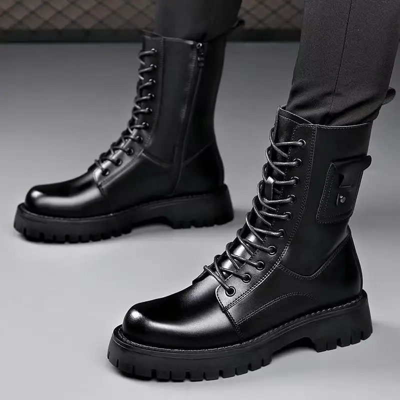 

mens fashion high motorcycle boots genuine leather shoes cowboy platform boot stage nightclub autumn winter long knigth botas