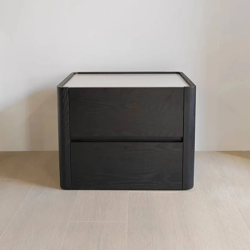 

Italian minimalist black oak bedside table , bedroom bedside table with internet red light luxury style storage cabinet,