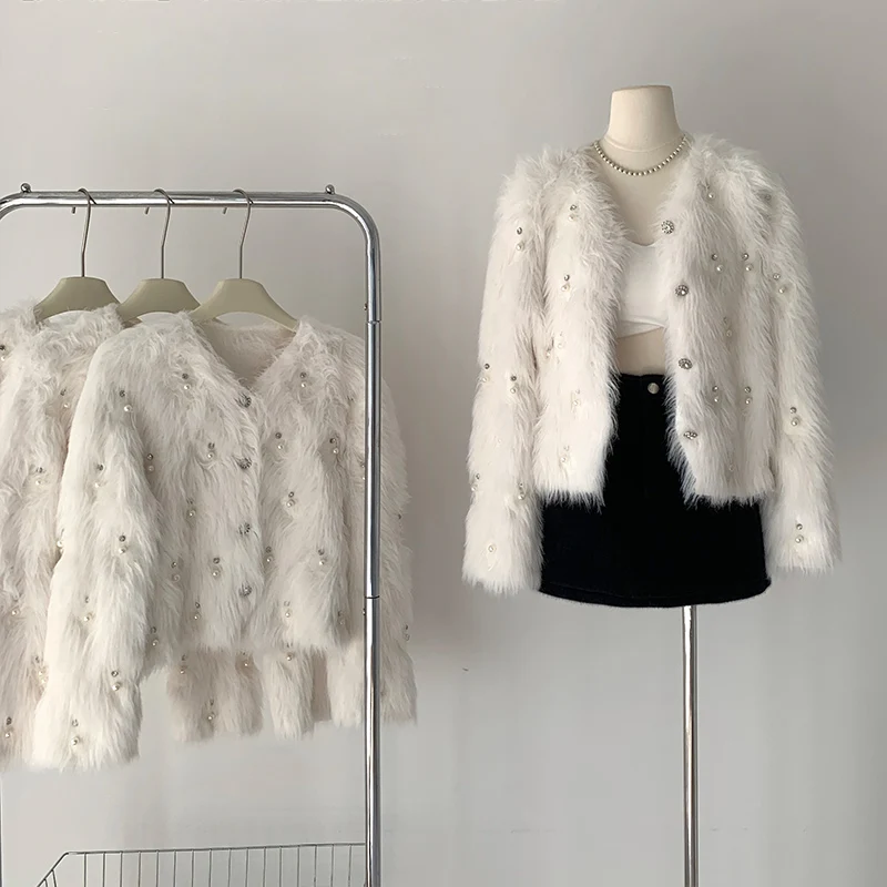 Faux Mink Fur Jacket For Women Beads Verticality Noble Synthetic Fur Coats Queen Elegant Jackets
Faux Mink Fur Jacket For Women Beads Verticality Noble Synthetic Fur Coats Queen Elegant Jackets